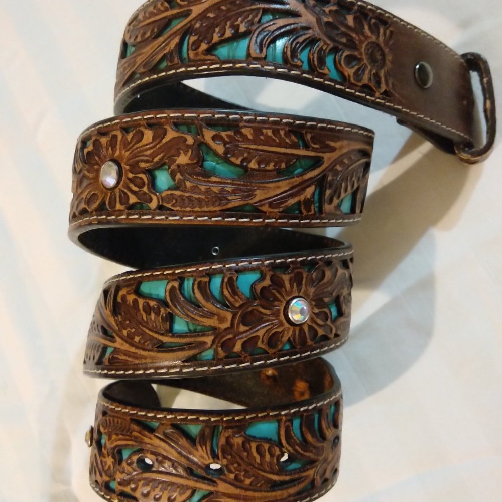 ARIAT Brown and Turquoise Belt (No Buckle)